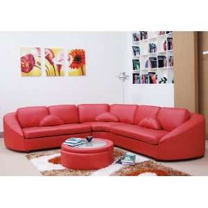 Modern Red Bonded Leather Sectional Sofa with Coffee Table:  