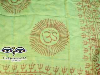 Yoga OM Green Meditation Scarf Shawl Handloomed cotton screen printed 