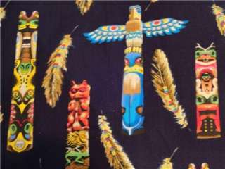 New Totem Poles Southwest Black Fabric BTY Southwestern Indian  