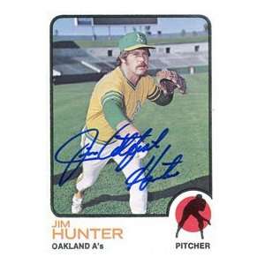 Jim Catfish Hunter Autographed 1973 Topps Card  Sports 