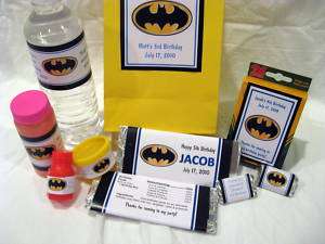Batman Superhero Birthday PDF CD w/ Favor Tag Water Candy Bar Label 
