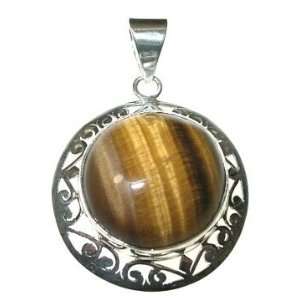  Round Tigers Eye and Sterling Silver Pendant