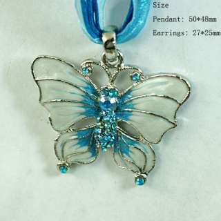   Butterfly Gemstone Pendant Necklace Earrings set Fashion Jewelry Top