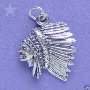 NATIVE INDIAN CHIEF HEAD Sterling Silver Charm Pendant  