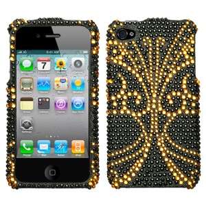 Golden Butterfly Crystal Bling Hard Case Cover for Apple iPhone 4 4G