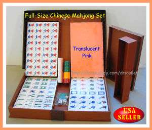 FULL SIZE Mahjong Set SOLID HEAVY TILES w Eng.Menu PINK  