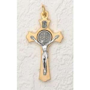  INRI Crucifix with St. Benedict Medal Gold & Silver Plated 