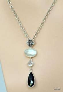 New $285 LORI BONN 3 Gemstone Teardrop GRACE Pendant Necklace SILVER 
