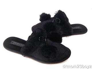 New NIB Coach Poppy Jayda Signature Fur Slippers Gift Black 9  