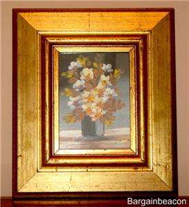 ORIGINAL OIL PAINTING ON CANVAS FLOWERS IN VASE W/ GLASS WOOD FRAME 