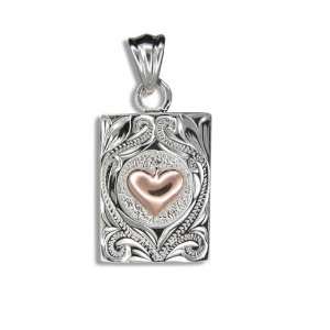   Sterling Silver with Rose Gold Hawaiian Maile Heart Pendant Jewelry