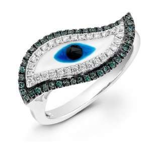  14k White Gold Swirl Evil Eye Ring Jewelry