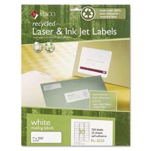 Maco Recycled Laser and InkJet Labels, 1 x 2 5/8 Inches, White, 750 