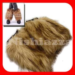   Lady Winter Brown Fox Faux Fur Leg Warmer Boot Sleeve Cover Short 20cm
