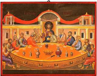 Greek Wood Icon Last Supper Christ Jesus 10 1/4x8  