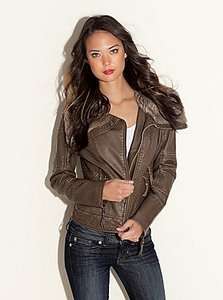 NWT GUESS Kya Faux Leather Fur Collar Motorcycle Jacket Coat S 4 5 