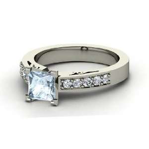  Dawn Ring, Princess Aquamarine Palladium Ring with Diamond 