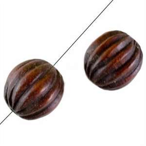  17mm Dark Brown Vertical Lines Round Wood Beads: Arts 