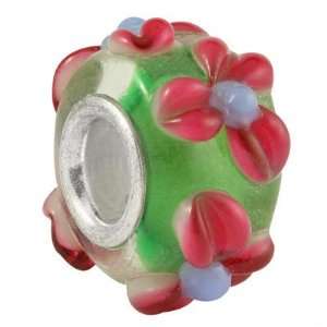  13mm Green with Flowers Large Hole Glass Beads: Jewelry