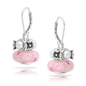   925 Silver Flower Pearl Pandora Style Bead Leverback Earrings: Jewelry
