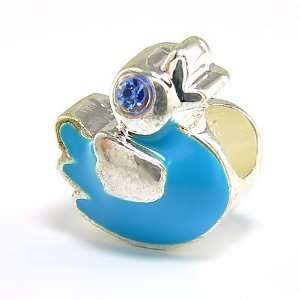 Blue Enamel Duck Olympia Metal Charm   Compatible with Pandora & Troll 