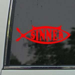  Sinner Fish With Horns Red Decal Truck Window Red Sticker 