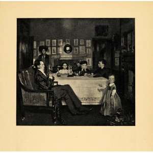  1908 Print Bloomsbury Family Children Cat Dinner Table 