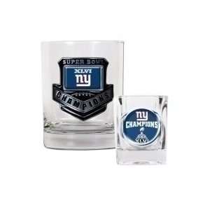 New York Giants ~ Super Bowl 46 Champions ~ Rocks Glass & Shot Glass 