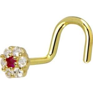   : Solid 14KT Yellow Gold Clear Red CZ Flower Nose Screw Ring: Jewelry