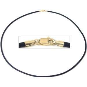 Black Rubber Cord Necklace Jewelry 14K Gold Clasp 16  