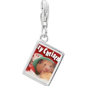   Hamster With Cookie Photo Rectangle Frame Charm Pugster Jewelry