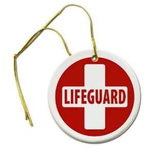 LIFEGUARD CROSS Red White Heroes 2 7/8 inch Hanging Ceramic Ornament