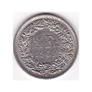  1969 Switzerland 1/2 Franc Coin 