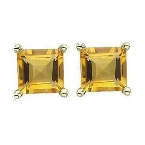   14K Yellow Gold Square Yellow Citrine Prong Set Stud Earrings: Jewelry