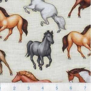  45 Wide Dude Ranch Ponies Cream Fabric By The Yard: Arts 