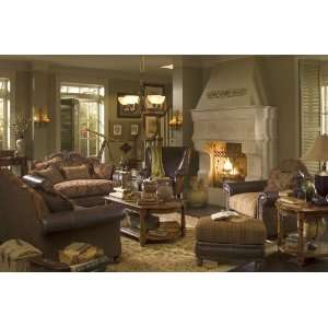   Living Room 2 Pc Leather/Fabric Wing Chair, & Ottoman