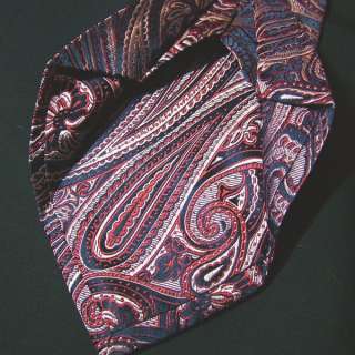 Handmad 7 Seven fold 100% silk tie burgundy paisley  