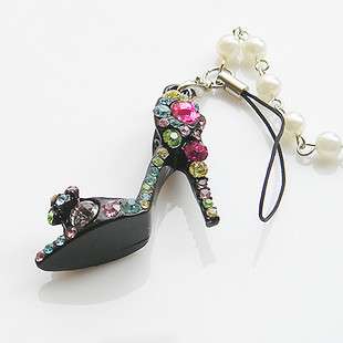 Multicolored cute crystal charm high   heeled shoes key chain Mobile 
