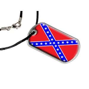  Rebel Confederate Flag   Military Dog Tag Black Satin Cord 