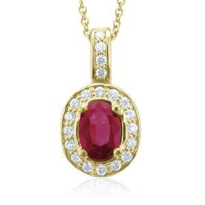 Natural Ruby and Diamond Necklace in 14k Yellow Gold (G, SI2, 1.45 