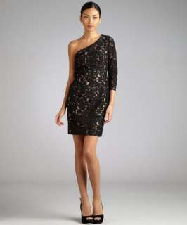 Notte by Marchesa black applique lace one sleeve dress
