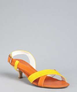 Hogan orange and yellow canvas strappy kitten heel sandals   