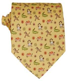 Ferragamo yellow animal and flower silk twill tie   