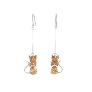  Crystal Cat Drop Earrings (Peach): Jewelry