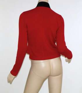   Gorgeous Red w/ Black Velvet Military Buttons Cadet Sweater P/P XS