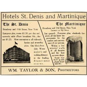  1907 Ad Hotels St. Denis Martinique Wm. Taylor Sons NY 