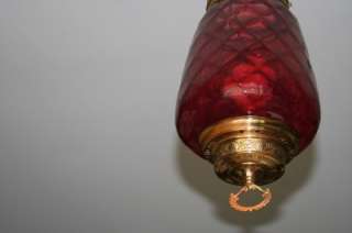   Cranberry Glass Hanging Ceiling Hall Oil Electric Lamp Diamond  