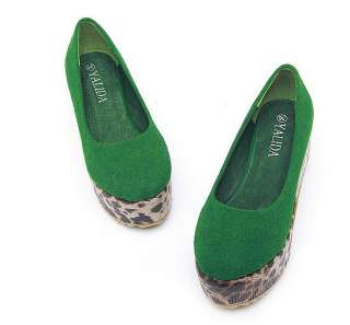 Lovely Colored Leopard Women Platform Wedge Faux Suede Round Toe Shoes 
