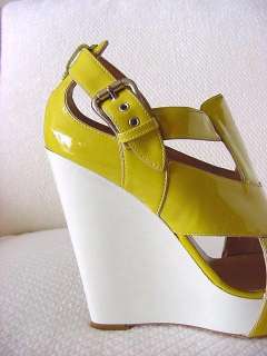 GIUSEPPE ZANOTTI Shoe Platform Wedge Mustard PATENT 7.5 NEW also size 