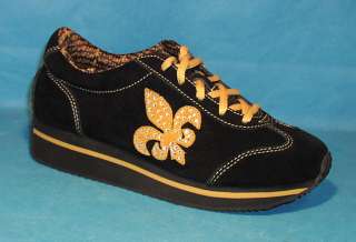 Volatile PRIMA Black Suede Sneaker With Gold Fleur de Lis * New in Box 